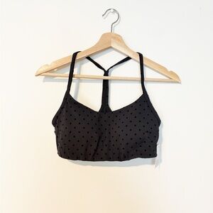 Lululemon • Black Flocked Polka Dot Flow Y Bra C/D Cup Evolve NWT